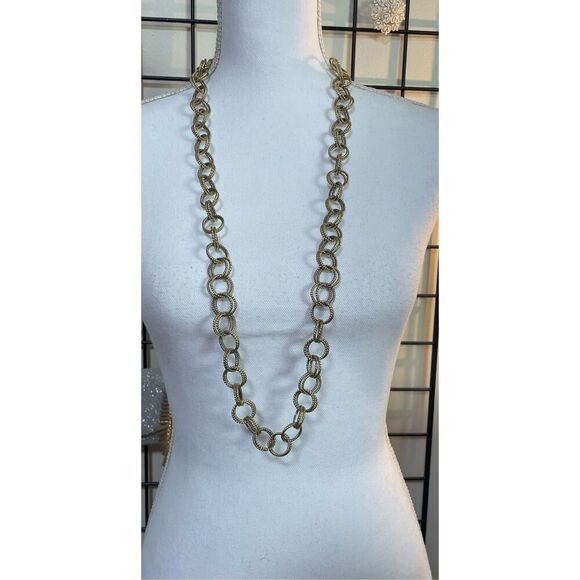 Betsey Johnson Double Gold Tone Chain Long Necklace #2 - Picture 1 of 7